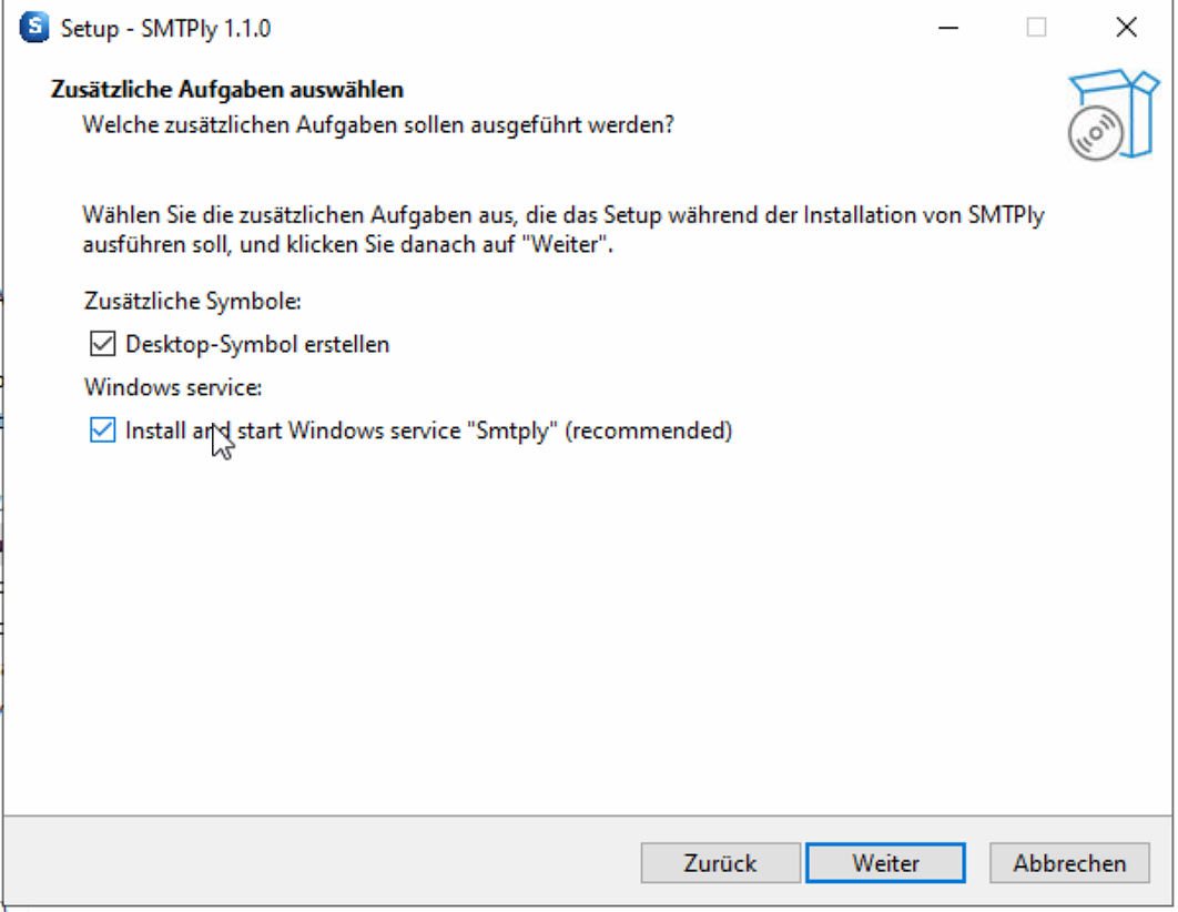 Installer step 2: additional tasks with desktop icon and Windows service install enabled